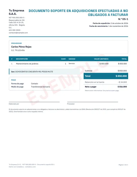Ejemplo de documento soporte en PDF