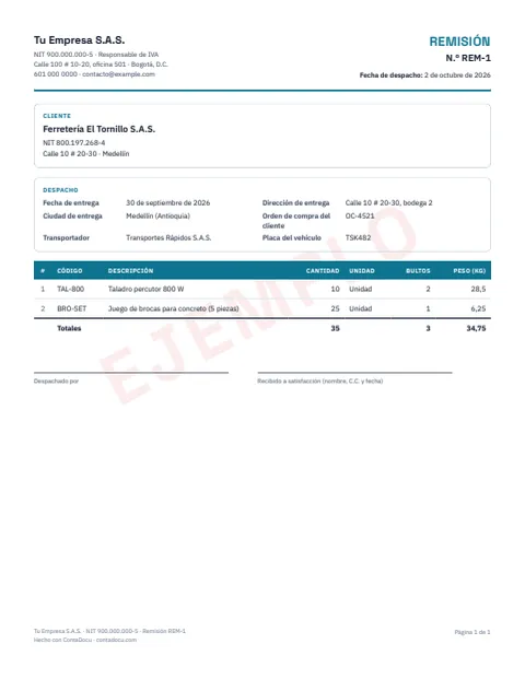 Ejemplo de remisión en PDF